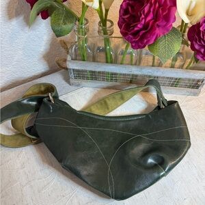 Crystalyn Kae forest green vegan leather shoulder sling handbag/purse.